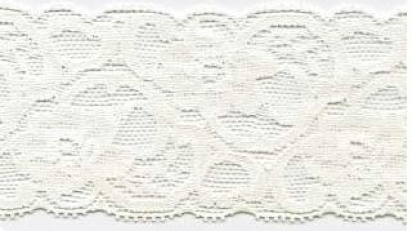 Elastische Spitze 55 mm breit aus 100% Polyester (PE) mit dekorativem Blumenmuster, weich und dehnbar für Dessous, Bekleidung und Näharbeiten.